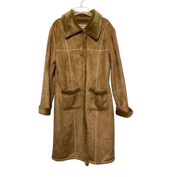 Fitz-Wright‎ faux suede tan trench coat Woman XL Vintage Boho Indie Glam Vegan - Picture 1 of 8